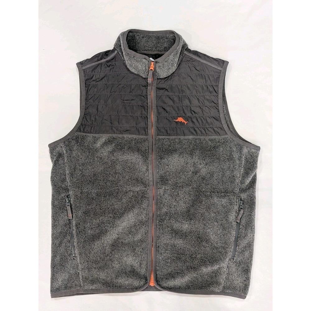 Tommy Bahama Vest Gray Cascade Full Zip Orange Logo Mens Medium